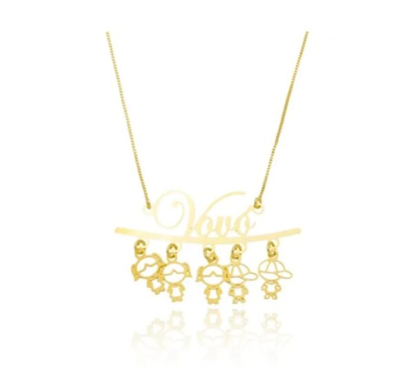 Gargantilha Personalizada Canquinha Vovó 2 Bonecos Banho ouro
