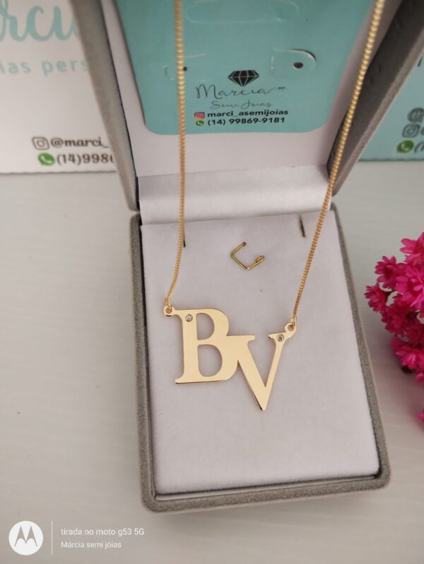 Gargantilha personalizada monograma 2 iniciais com ponto de luz - Imagem 5