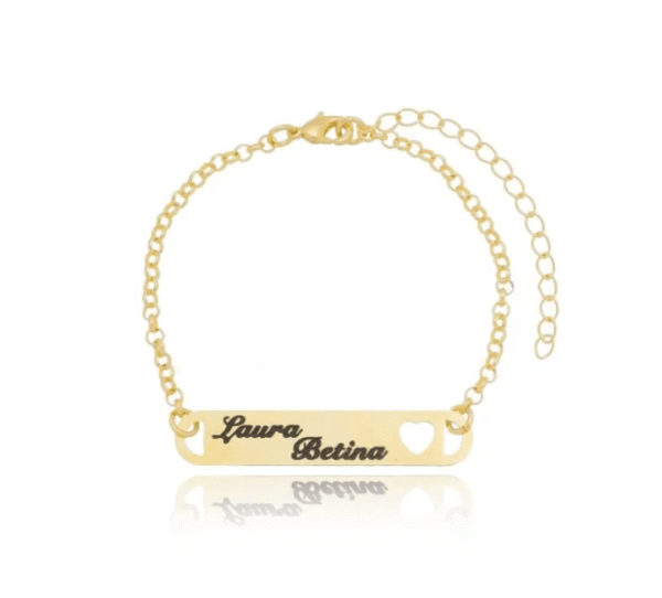 Pulseira Infantil Personalizada chapinha gravação do nome Banho ouro