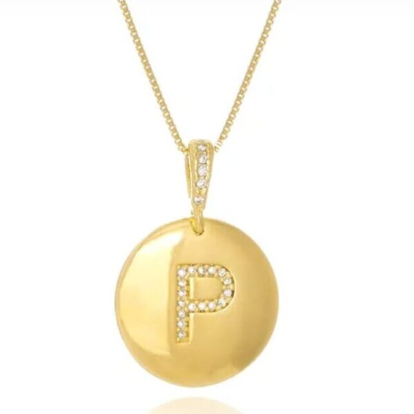 Gargantilha personalizada medalha inicial Cravejado Banho ouro