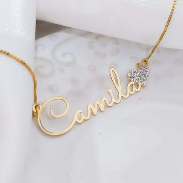 Gargantilha personalizada nome e coração rhodium