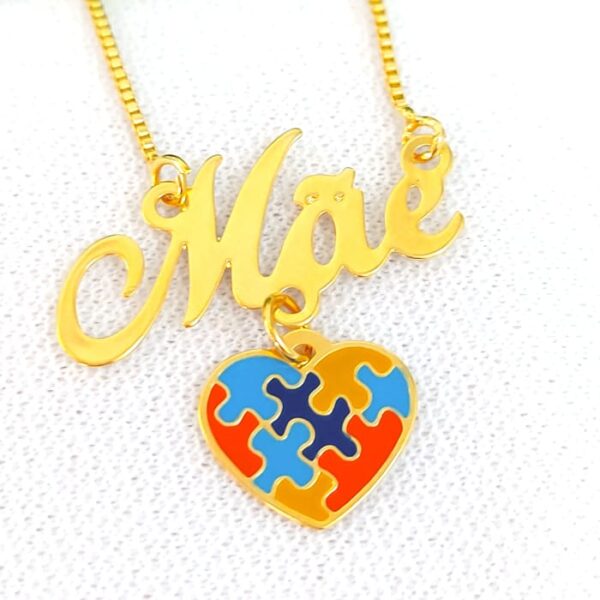 Gargantilha personalizada Mãe pingente Coração Autismo