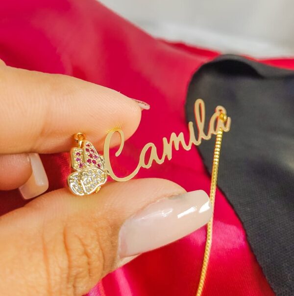 Gargantilha Personalizada Nome simples laser com Borboleta Cravejado ziconias