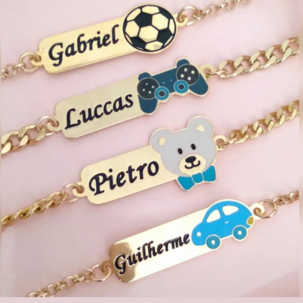 Pulseira Infantil Personalizada Gravação do Nome Banho ouro - Imagem 2