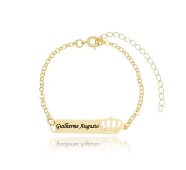 Pulseira Infantil Personalizada Nome Detalhe Coroa Banho ouro