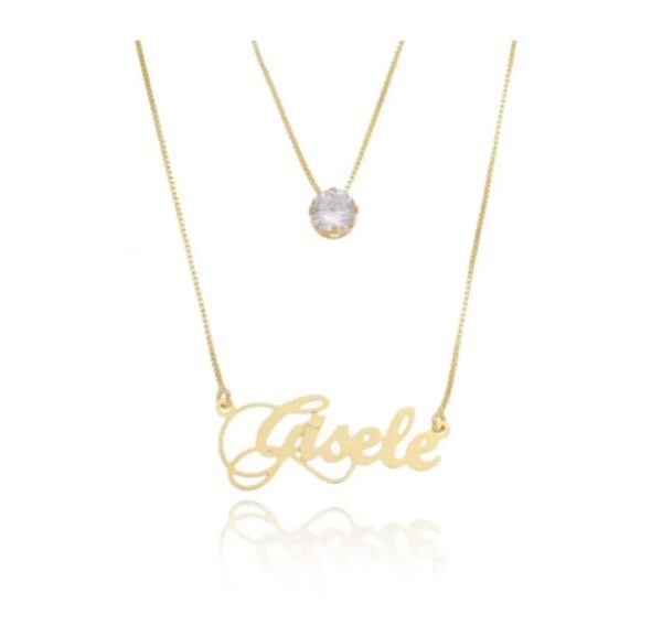 Gargantilha Personalizada Dupla Nome e Ponto De Luz Banho ouro