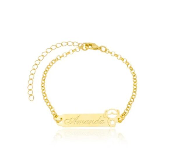 Pulseira Infantil Detalhe Menina ou Menino Gravação Do Nome