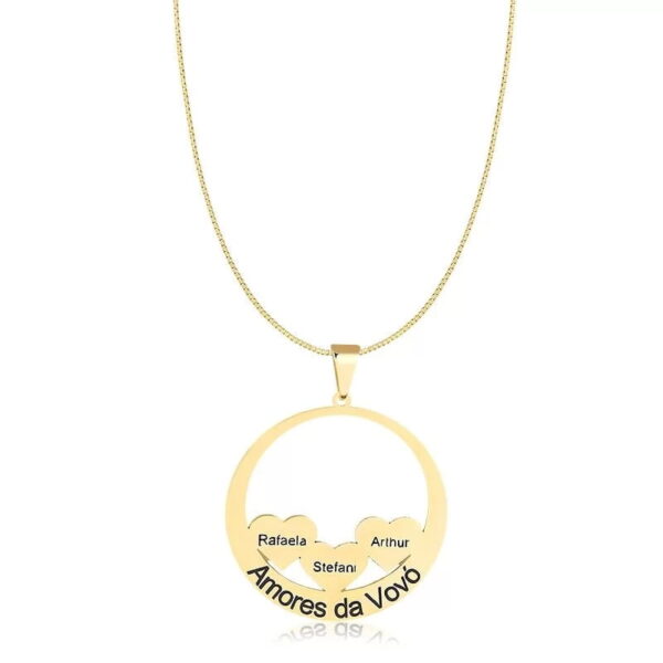 Gargantilha Personalizada Mandala Amores Da Vovó Banho ouro