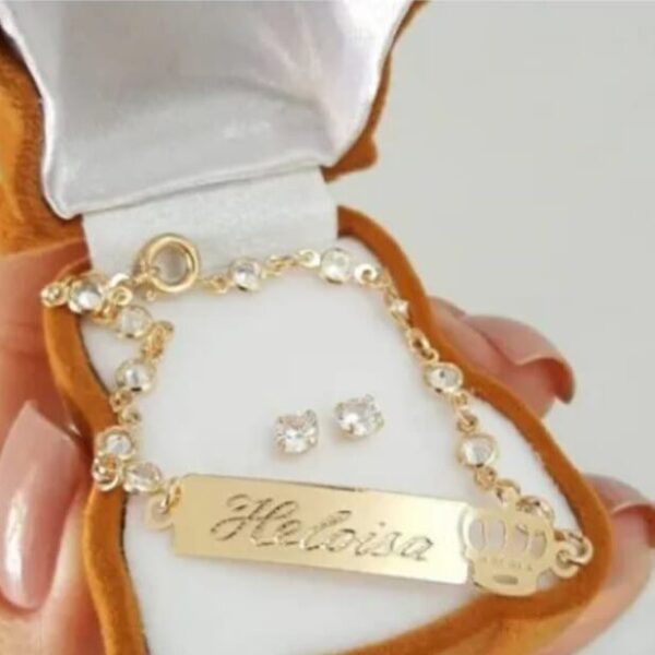 Conjunto Infantil Personalizada Coroa em Ponto de Luz