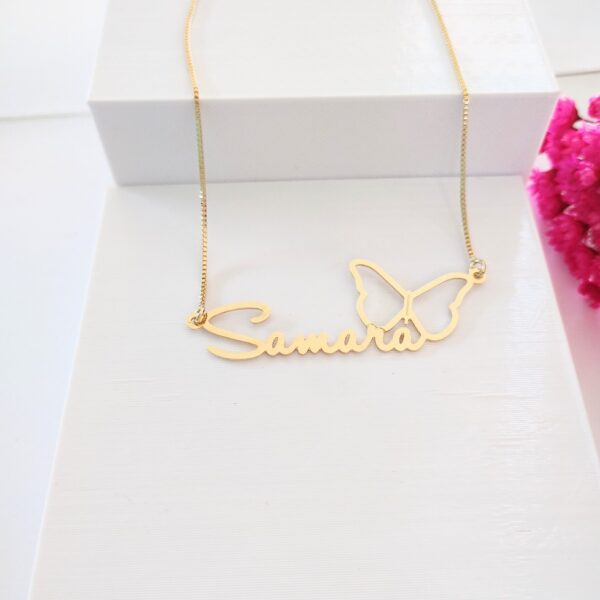 Gargantilha Personalizada Nome Borboleta Vazada Banho ouro - Imagem 2