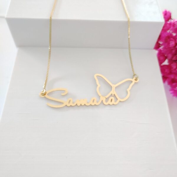 Gargantilha Personalizada Nome Borboleta Vazada Banho ouro - Imagem 4