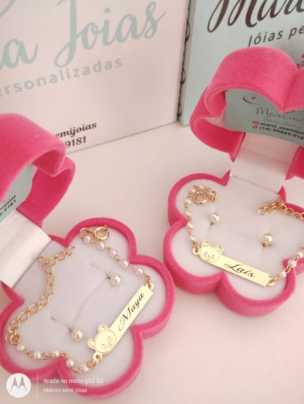 Conjunto Infantil Personalizada em Pérolas Banho ouro - Imagem 2