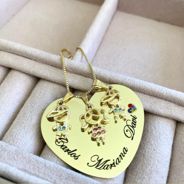 Gargantilha Personalizada Mandala Coração bonecos e Autismo Banho ouro - Imagem 2