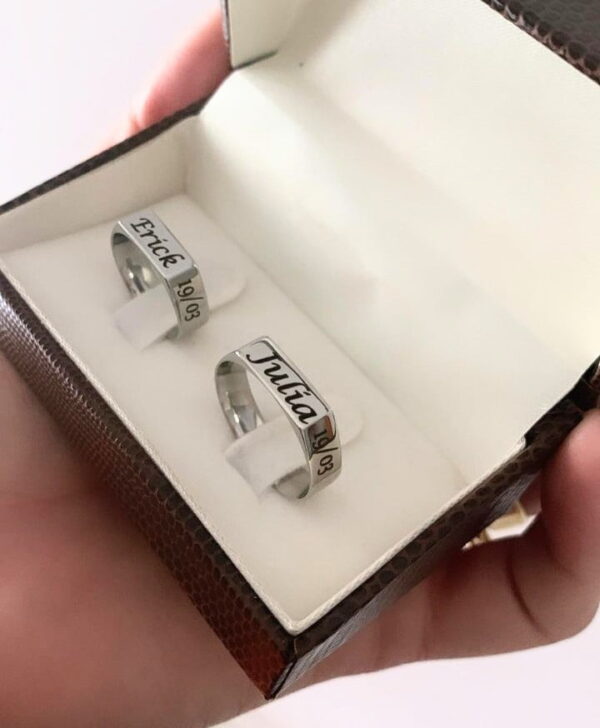 Aliança Casal Personalizada Chapinha Aço Inox - Imagem 2