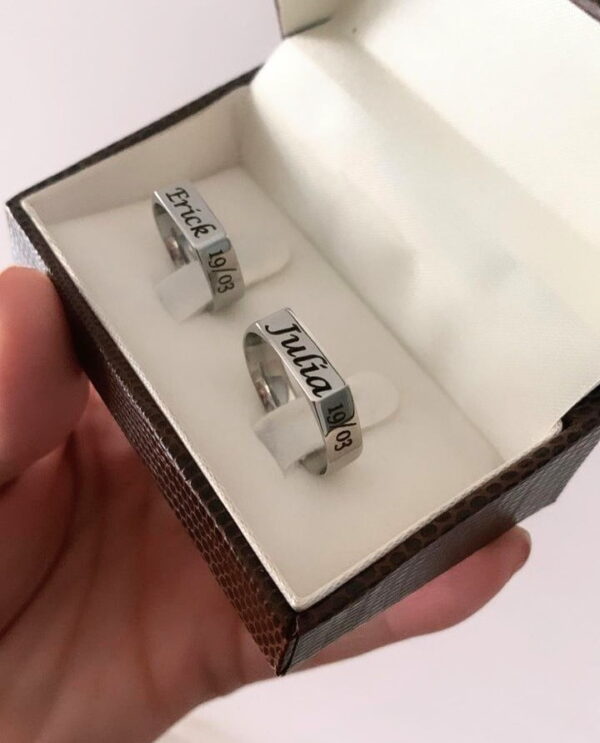 Aliança Casal Personalizada Chapinha Aço Inox - Imagem 3
