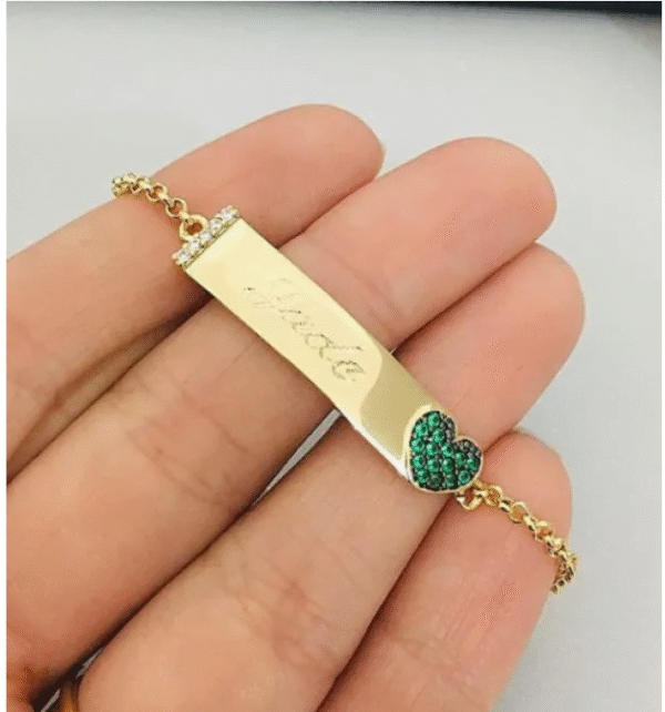 Pulseira Infantil Personalizada Coração Zircônias Rubi Banho Ouro - Imagem 3