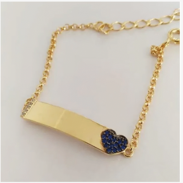Pulseira Infantil Personalizada Coração Zircônias Rubi Banho Ouro - Imagem 2