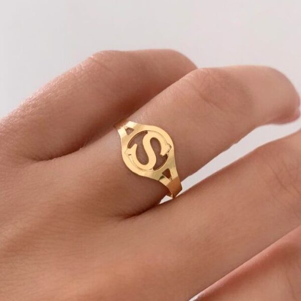 Anel Personalizado inicial Regulável Banho ouro