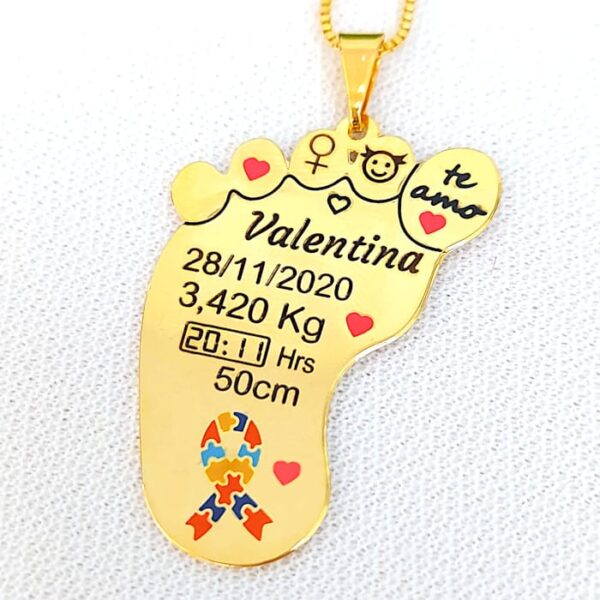 Gargantilha Personalizada Pézinho Dados Autismo Banho ouro