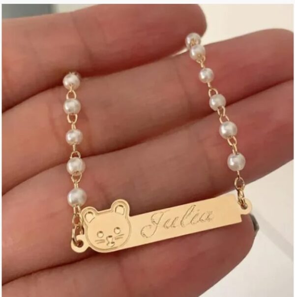 Pulseira Infantil Ursinha Em Pérolas Banho ouro