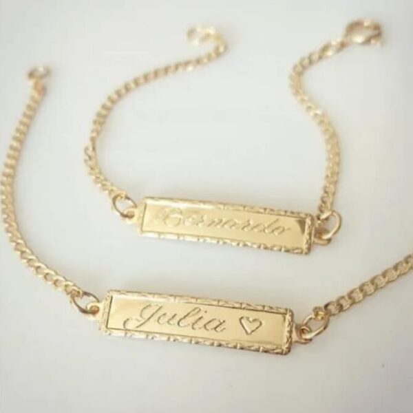 Pulseira Infantil Personalizada Chapinha Nome Banho ouro - Imagem 3