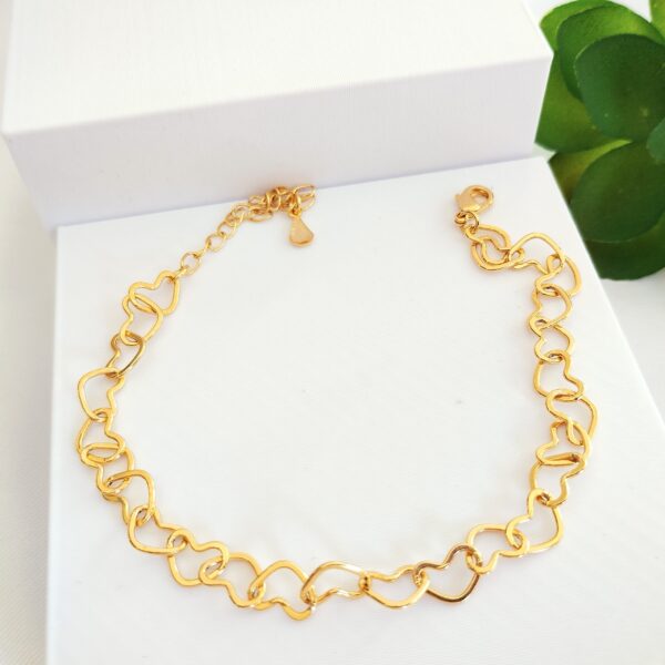Pulseira Elos Corações Banho ouro