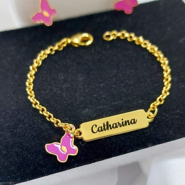 Pulseira Infantil Personalizada Menino ou Menina Pingente Banho ouro - Imagem 2