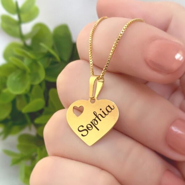 Gargantilha Personalizada Coração Delicado Gravação Do Nome Banho ouro