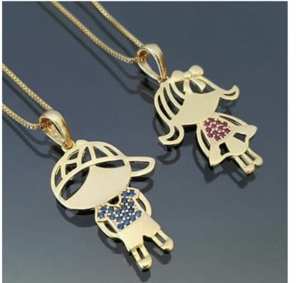 Gargantilha Personalizada Pingente Menino ou Menina zircônias Banho ouro - Imagem 2