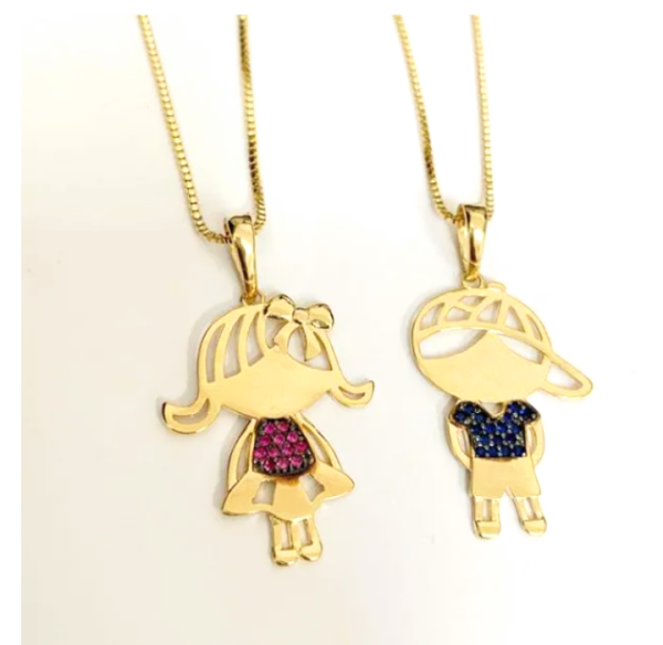 Gargantilha Personalizada Pingente Menino ou Menina zircônias Banho ouro