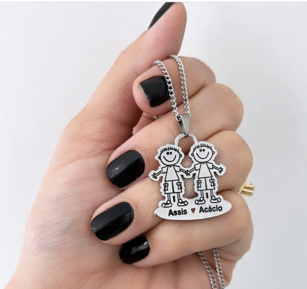 Gargantilha Personalizada Aço Inox Bonecos Gravação Dos Nomes