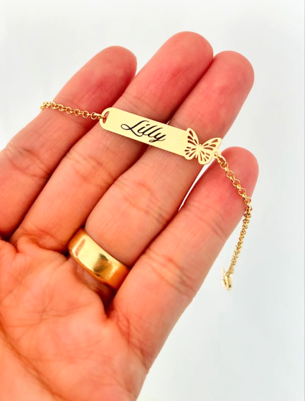 Pulseira Infantil Chapinha Com Borboleta Vazada Banho Ouro - Imagem 3