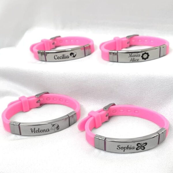 Pulseira Infantil Presonalizada Menino ou Menina Silicone Aço Inox Nome - Imagem 2