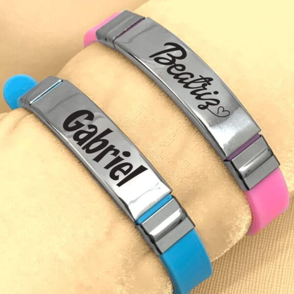 Pulseira Infantil Personalizada Silicone Aço Inox Nome