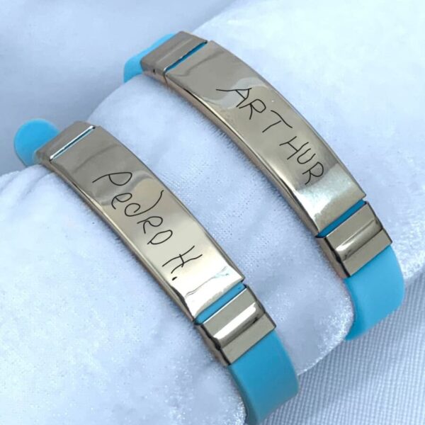 Pulseira  Infantil Personalizada Silicone Chapinha Aço Inox Nome