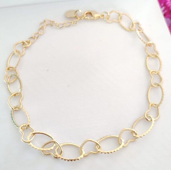 Pulseira Elos oval Elos corações Banho ouro