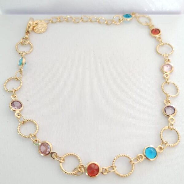 Pulseira Elos redondo e ponto de luz coloridos Banho ouro