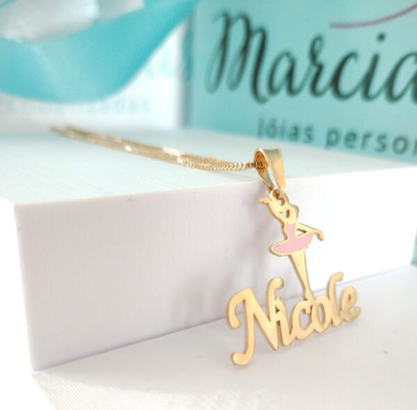Gargantilha Personalizada Bailarina Com Nome Banho Ouro