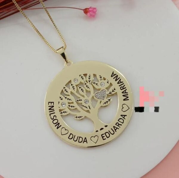 Gargantilha Personalizada Arvore Da Vida Nomes Banho Ouro - Imagem 2