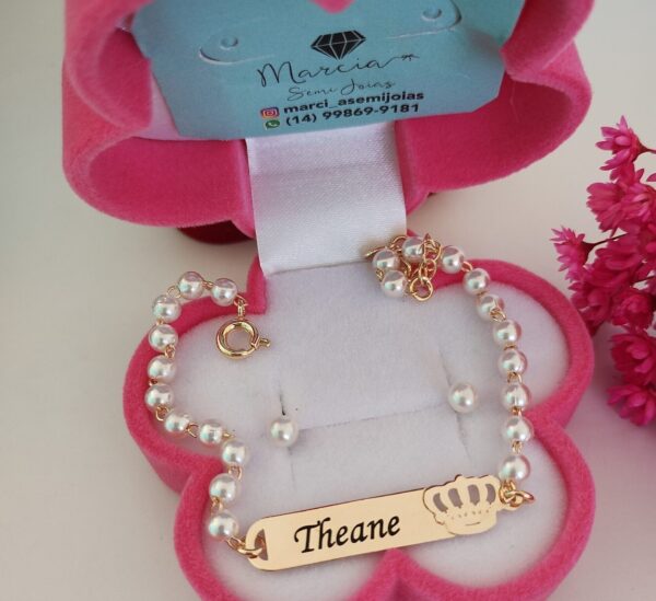 Conjunto Infantil Personalizado Em Perolas Coroa Banho ouro 18k