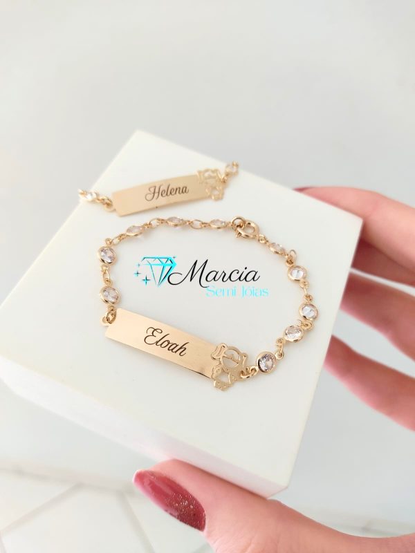 Pulseira Infantil Personalizada Ponto de Luz Menina Vazada Banho ouro