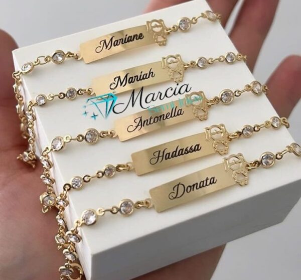 Pulseira Infantil Personalizada Ponto de Luz Menina Vazada Banho ouro - Imagem 2