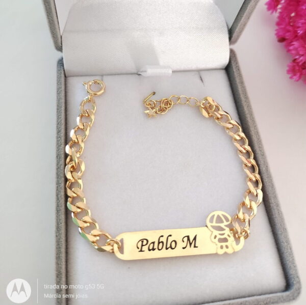 Pulseira infantil Personalizada Menino ou Menina vazado Banho ouro