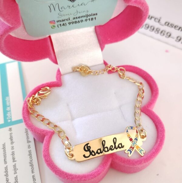 Pulseira infantil Personalizada Menina ou Menino Autismo Banho ouro