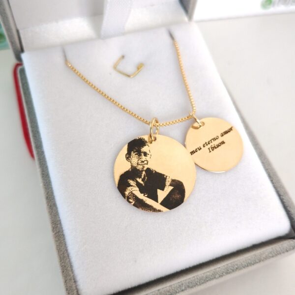 Gargantilha Personalizada foto Gravação com 2 Pingentes Banho ouro 18k