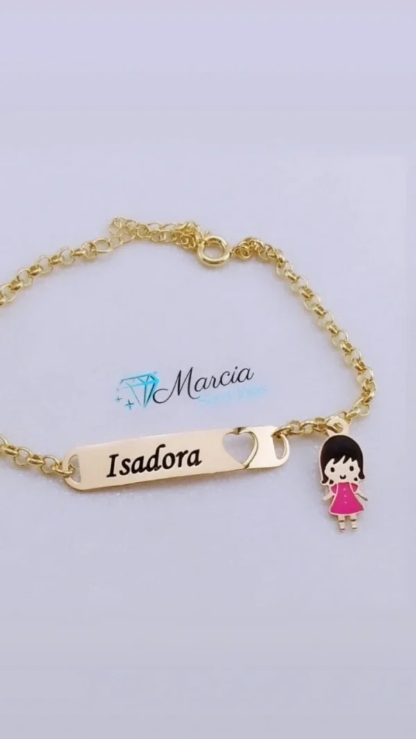 Pulseira infantil Personalizada Pingente Menina ou Menino Banho ouro