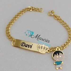 Pulseira infantil Personalizada Pingente Menina ou Menino Banho ouro