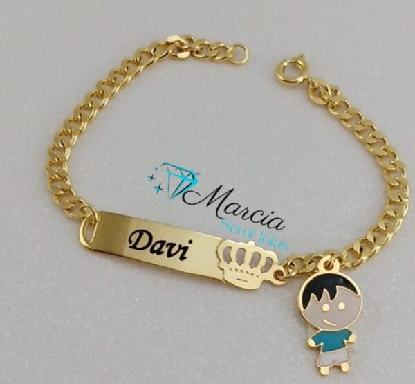 Pulseira infantil Personalizada Pingente Menina ou Menino Banho ouro