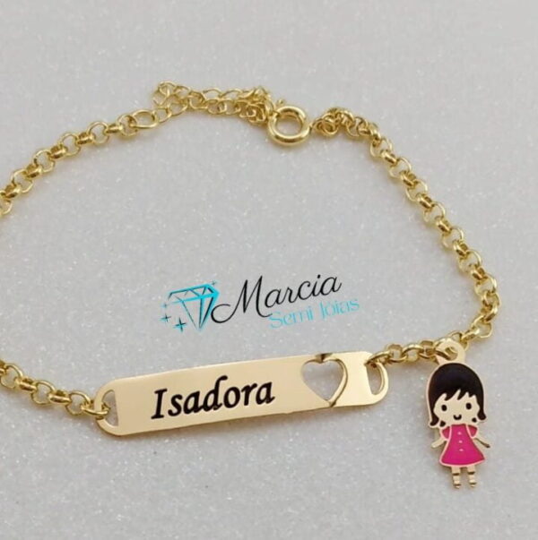 Pulseira infantil Personalizada Pingente Menina ou Menino Banho ouro - Imagem 2