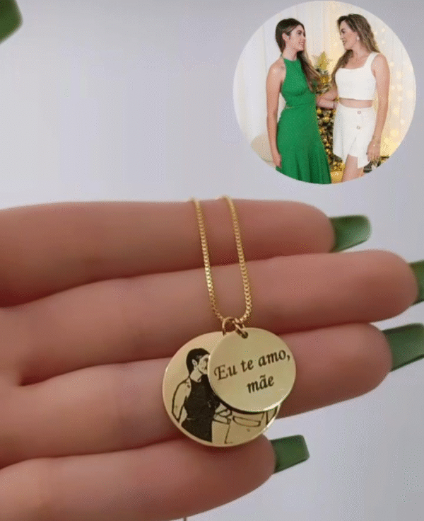 Gargantilha Personalizada foto Gravação com 2 Pingentes Banho ouro 18k - Imagem 2